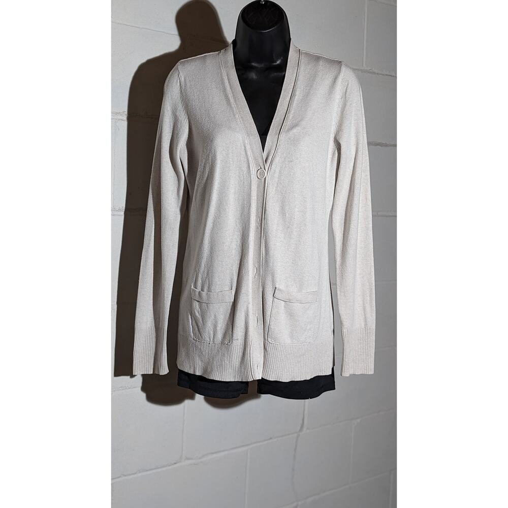 Faded Glory Cardigan Long Sleeve Button Front Pockets Casual Beige Sweater Small
